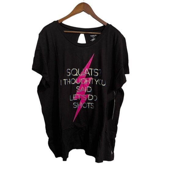 Torrid Womens NWT Black Squats I Thought You Said Do Shots Open Back Tee Size 3X - Picture 3 of 9